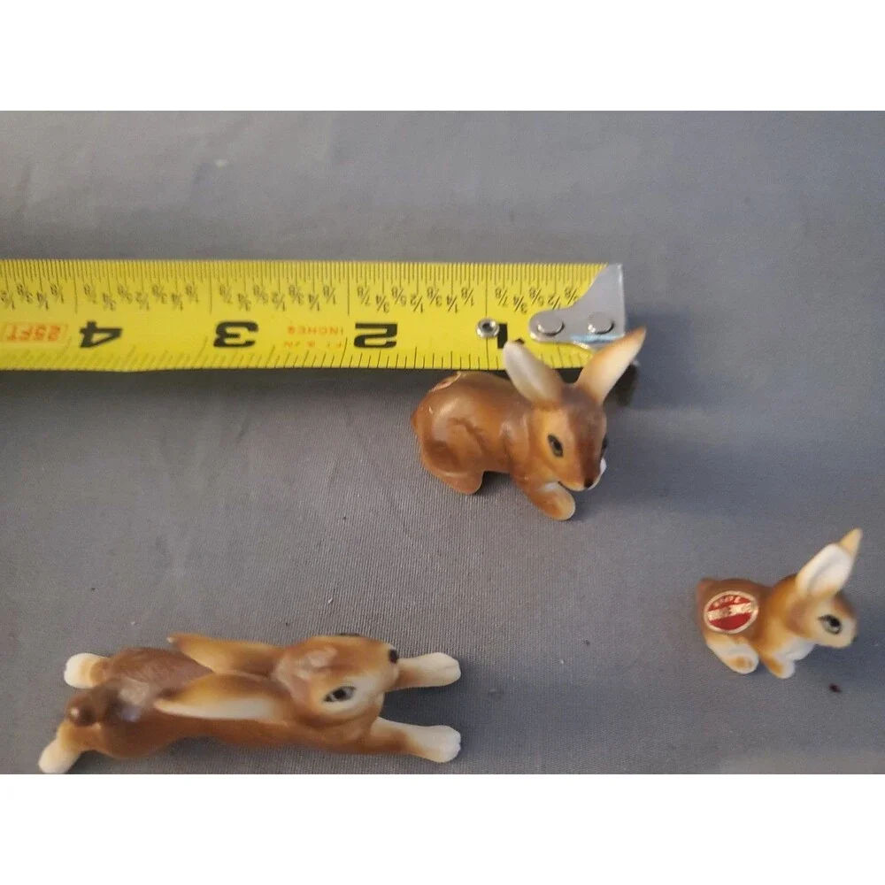 3 Vtg Bone China Ceramic Japan collectibles Rabbit Bunny Brown Mini Trinket Read